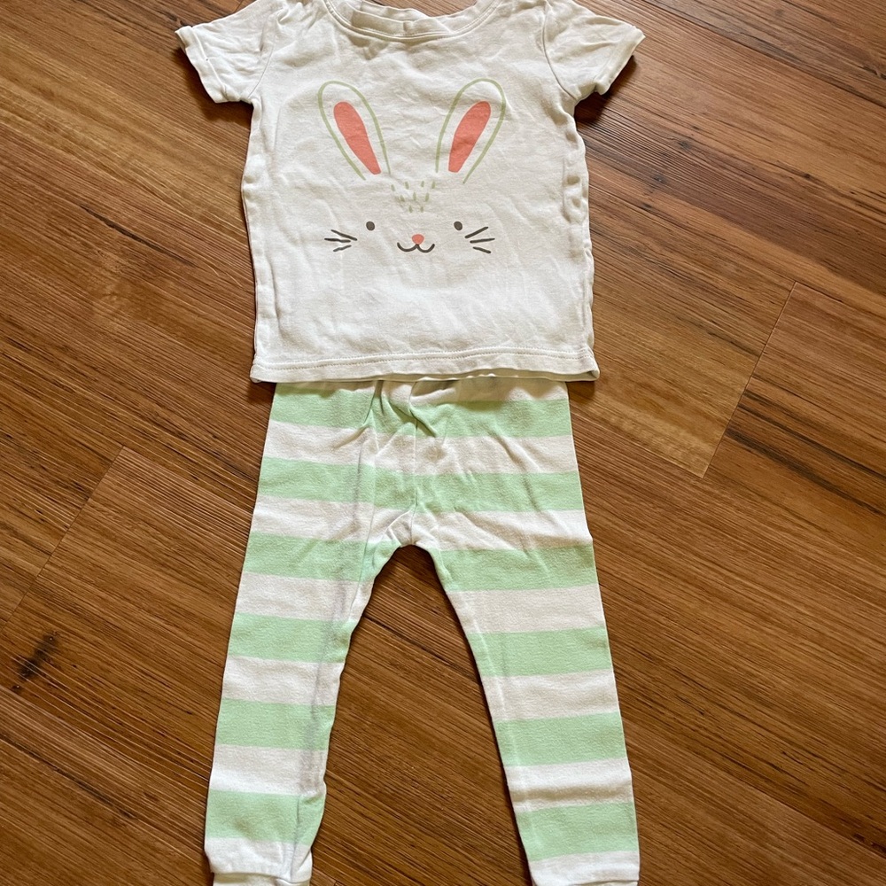 Old Navy Kids Pajama Set - White and Green Bunny Design